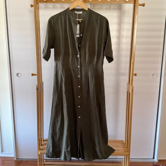 Everlane Frolic Linen Dress NWT - Olive - Size 6 - Picture 3 of 5